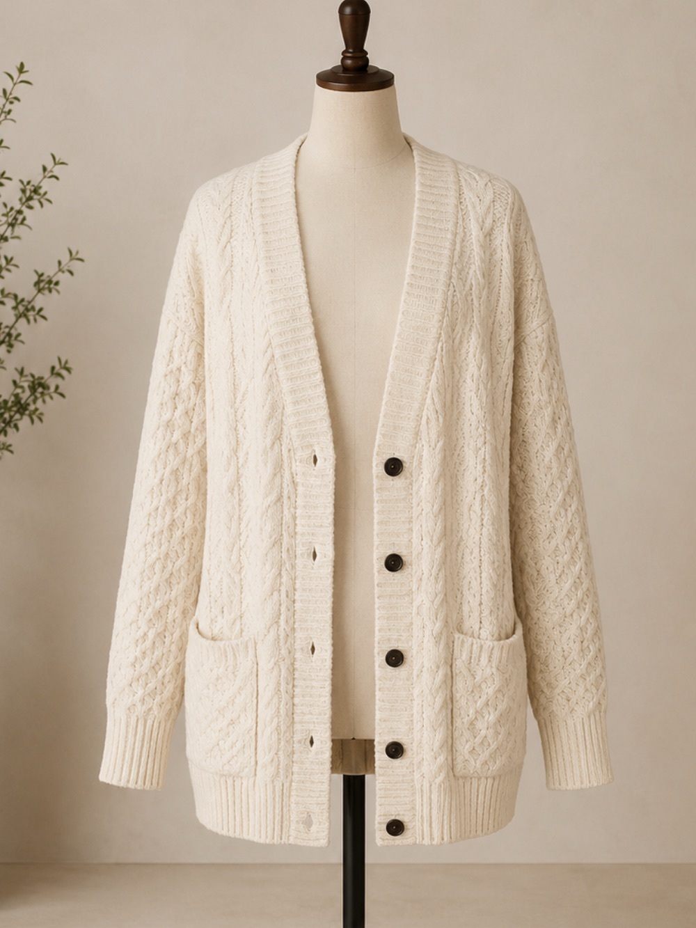 BDG Cream Cable Knit Cardigan